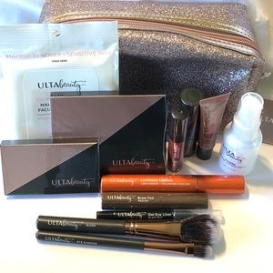 NEW ULTA 13 pc Makeup Bundle Sparkle Rose Gold Bag